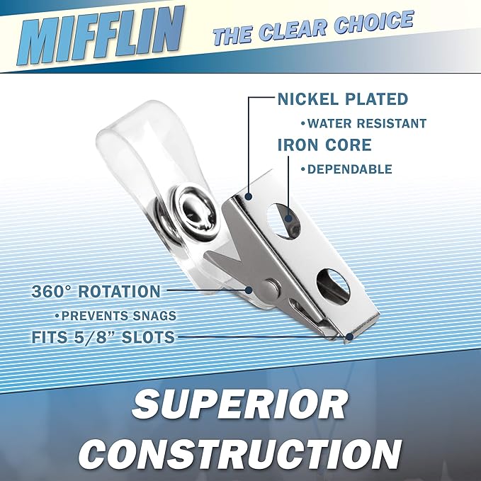 Mifflin-USA Horizontal No Zip Card Protector with Metal Clip and Vinyl Straps (Clear, 4x3 Inch, 250 Pack), Quick Load PVC ID Name Badge with Clips