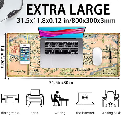 Vintage Desk Pad Gaming Desk Mat XL Mouse Pad, Computer Keyboard Mat Extra Large Mouse Mat, Personalized Desktop MatAged Yellow Desk Protector Mat, Special Symbol Desk Decoration 31.5" x 11.8"