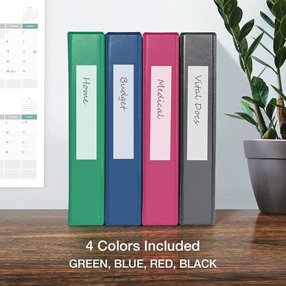 Oxford 3 Ring Binders, Binders for School, 1.5 Inch ONE-Touch Easy Open D Rings, 3-Sided View Binder Covers, Xtralife Hinge, Non-Stick, PVC-Free, Assorted Colors, 375-Sheet Capacity, 4 Pack (79907)