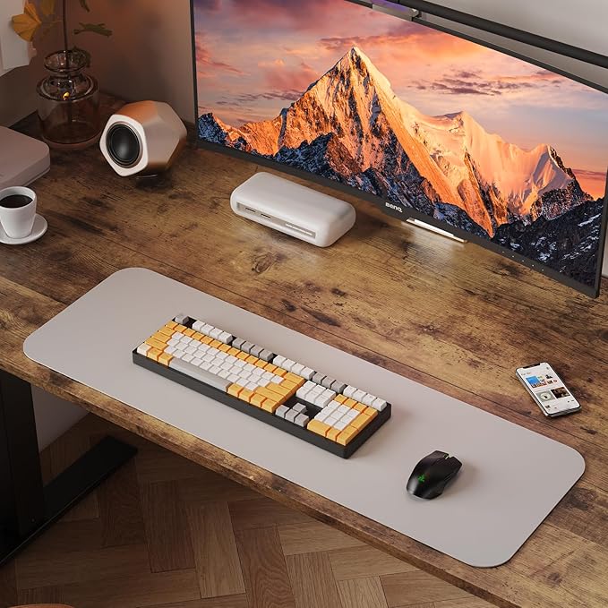 55x24 Inches Height Adjustable Electric Standing Desk with 2 Hooks for Home Office, Ergonomic Sit Stand up Desk with Splice Board, Rustic Brown