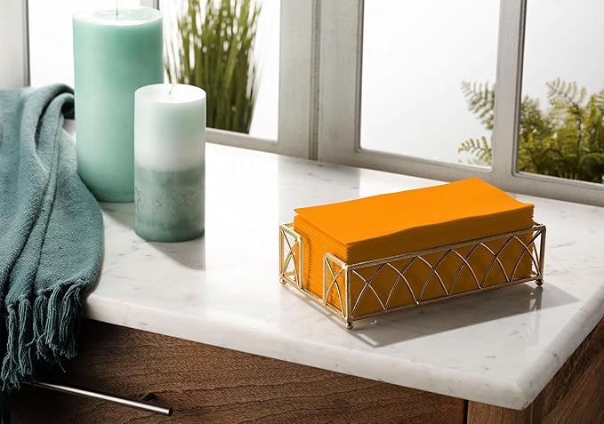 Linen-Feel Orange Paper Napkins - Decortive Cloth-Like Disposable Dinner Napkins - Soft And Absorbent Napkins for Thanksgiving, Party, Wedding, Bathroom Or Any Occasion. (Pack of 100)