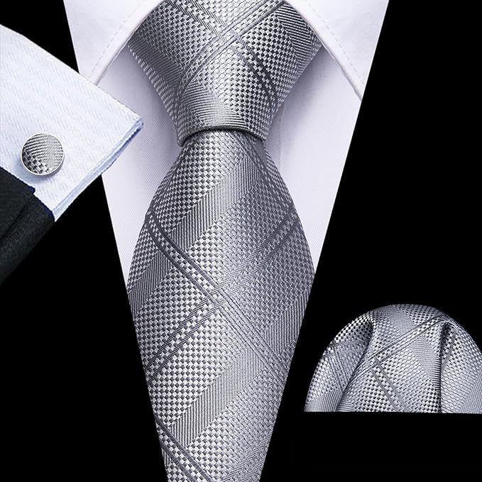 Barry.Wang Tie Sets for Men Silk Solid Necktie Stain Ties Handkerchief Pocket Square Cufflinks Wedding Business Dyed