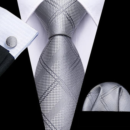 Barry.Wang Tie Sets for Men Silk Solid Necktie Stain Ties Handkerchief Pocket Square Cufflinks Wedding Business Dyed