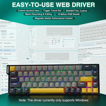 AULA WIN68 HE MAX - Hall Effect Gaming Keyboard with Magnetic Switch, Adjustable Actuation Fast Trigger Mode, 8KHz Polling Rate, RGB Backlit Wired Mechanical Gaming Keyboard 60 Percent