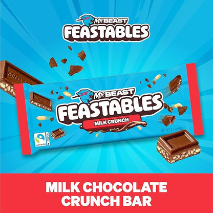 Feastables MrBeast Combo Pack, King Size Milk Chocolate & Milk Crunch Bars, 10 Each, Candy Bars for Adults & Kids, Candy Bar for Snacks, Gifts, or Dessert, Fairtrade Cocoa, 2.1 Oz Each, 20 Count