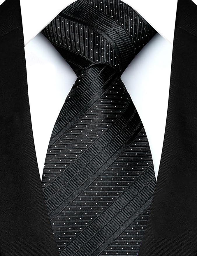 JEMYGINS Mens Striped Tie and Lapel Pin Necktie Pocket Square with Tie Clip Sets for Business Casual 4PCS