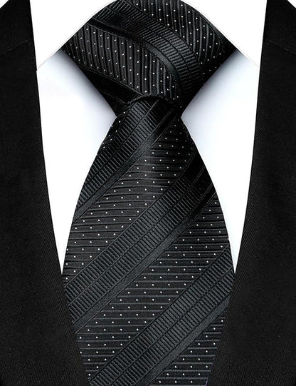 JEMYGINS Mens Striped Tie and Lapel Pin Necktie Pocket Square with Tie Clip Sets for Business Casual 4PCS