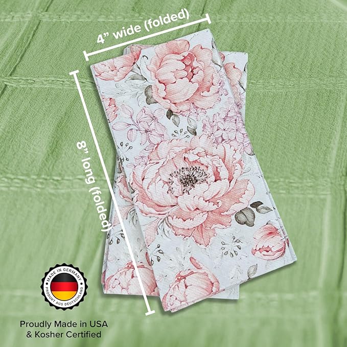 SimuLinen Pink Garden - Disposable Paper Towels for Bathroom, Guest Hand Towels, Cloth-Like Linen-Feel, Single-Use, Size 12x17" - 300ct (Made in Germany)