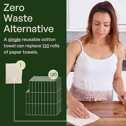 10 Pack Kitchen Paper Towels Washable - Super Absorbent Natural Paper Towels - Natural Cotton - Reusable, Paperless Kitchen Dish Cloths - 100% Organic