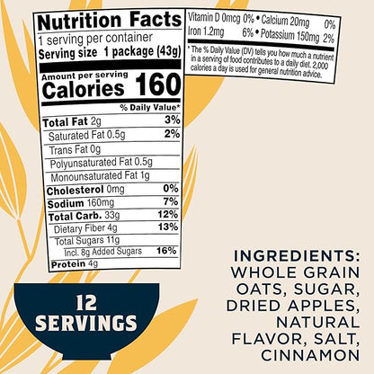 Quaker Instant Oatmeal Express Cups, Apples & Cinnamon, 1.51 Ounce (Pack of 12)