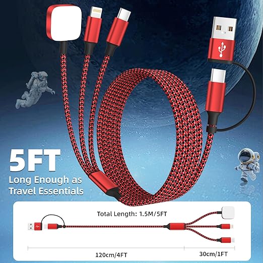 Multi Charging Cable for iWatch Charger, 3 in 1 Charging Cable USB Multiple Charger Cord for iWatch Ultra/SE/10-1, iPhone17-8, iPad, Android, Car, Cruise Essentials - 3Pcs 5FT