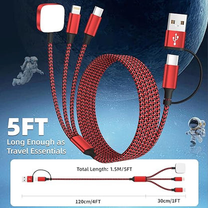 Multi Charging Cable for iWatch Charger, 3 in 1 Charging Cable USB Multiple Charger Cord for iWatch Ultra/SE/10-1, iPhone17-8, iPad, Android, Car, Cruise Essentials - 3Pcs 5FT