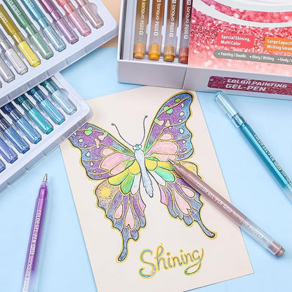 Glitter Gel Pens for Adult Coloring, 72 Colors Special Shining Multi Glitter Gel Pens Colored Set for Drawing, Doodling, Journaling & Creative Art Supplies