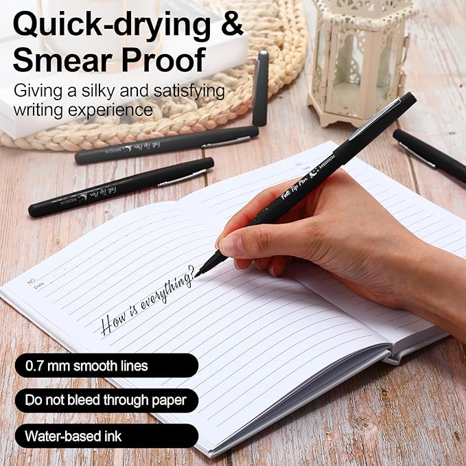 36 Pcs Felt Tip Pens 0.7mm Medium Point Colored Felt Tip Pens for Journaling Planner Writing Note-taking Art Office and School Supplies(Black)