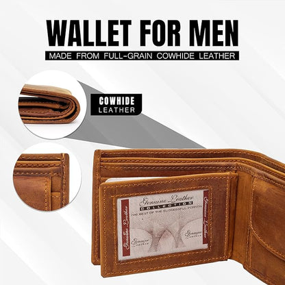 Bifold Wallet for Men with Premium Cowhide Leather Slim Wallet, Minimalist Design, Multiple Card Slots, Stylish Durable Gift-Ready Men’s Wallet (Brown)