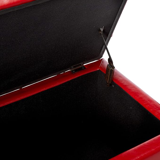 Adeco High End Red Classy Bonded PU-Leather Tufted Accents Rectangular Storage Bench Ottoman Footstool,