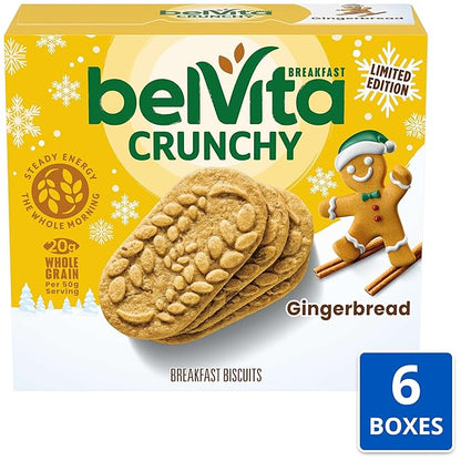 belVita Breakfast Bars Biscuits, Gingerbread, Limited Edition, 30 Total Packs, 6 Boxes (4 Biscuits Per Pack)