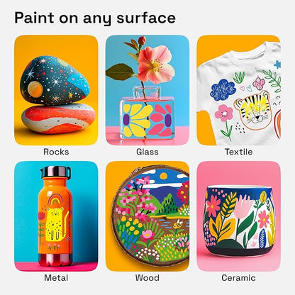ARTISTRO 12 Acrylic Paint Markers for Rock, Fabric, Wood, Glass, Decoration - Dual-Tip Paint Pens for Coloring Books for Adults, Teens, Kids - Art and Craft Supplies Kit - Gift Idea