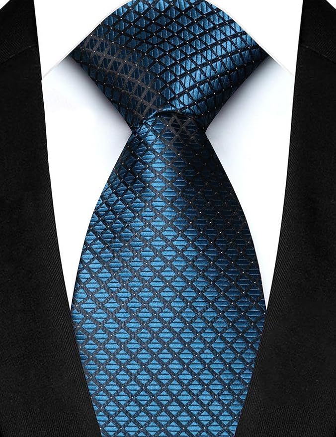 JEMYGINS Mens Solid Color Plaid Tie and Lapel Pin Necktie Pocket Square and Tie Clip with Sets for Business Casual 4PCS