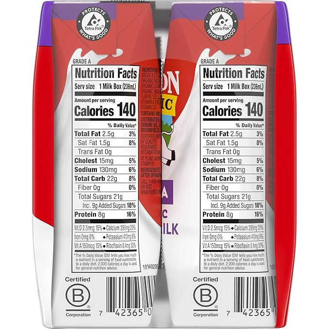 Horizon Organic Shelf Stable 1% Lowfat Vanilla Milk Boxes, 8 fl oz, 6 Count - 8g Protein per Serving, USDA Organic UHT, Ready to Drink for Lunchbox, Travel, or On-the-Go, No Refrigeration Needed