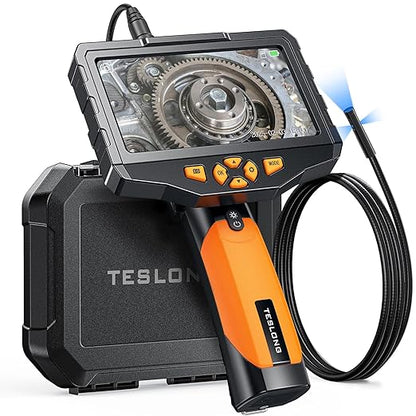 Triple Lens Borescope Inspection Camera, Teslong Professional Endoscope with Light, Digital Video Scope Camera, 5" IPS Screen, Waterproof Flexible Cable for Automotive/Home/Wall/Pipe/Car (5FT)