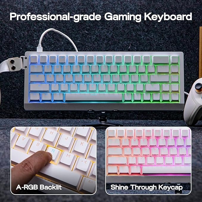 EPOMAKER HE68 Lite Hall Effect Gaming Keyboard, 8k Polling & 128K Scan Rate, 0.01mm Adjustable Trigger, 0.125ms Latency, 5-Layer Sound-Dampened, Snap Key, SOCD, A-RGB, Wired, Mac Software (White)
