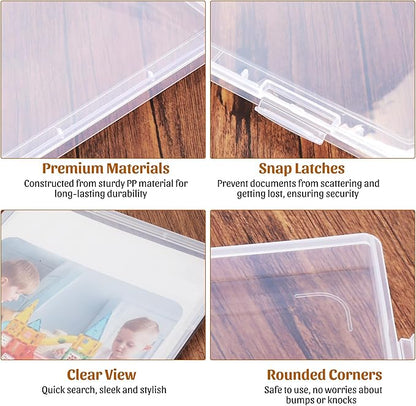 6 Pack Photo Storage Box, Clear Photo Organizers and Storage for 8" x 10" Picture, Plastic Scrapbook Paper Storage with Snap-Tight Latch for Crafts,Board Game,Office Supplies, Files