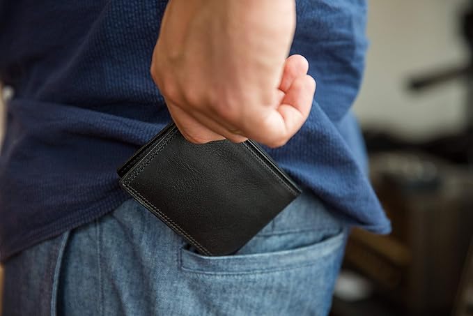 Bosca Men’s Wallet, Dolce Leather Slim Bifold Wallet, Black