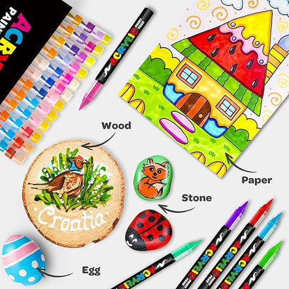 72 Colors Acrylic Paint Markers, Soft Brush Tip Pens and Markers, Water-Based Acrylic Paint Pens for Wood, Stone, Canvas, Glass, Fabric, Egg, Rock Painting and DIY Crafts Art Supplies