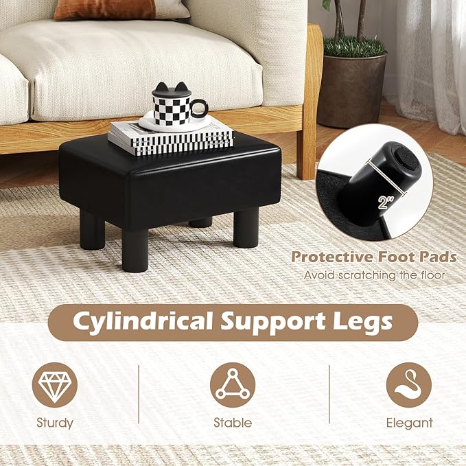 Giantex Small Foot Stool Ottoman, PU Leather Footrest with Storage, Padded Rectangle Footstool, Small Sofa Step Stool for Living Room, Bedroom & Entryway