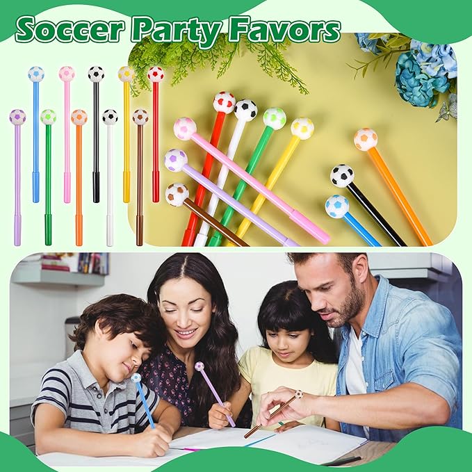 LiYiQ 100 Pcs Soccer Cartoon Cute Fun Pens for Kids Kawaii Soccer Shape Gel Black Ink Pen Cute Soccer Pens for School Office Home Student Kids Present