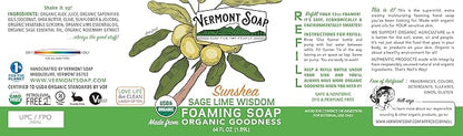 Vermont Soap Organic Sage Lime Wisdom Foaming Hand Soap - Natural Moisturizing Soap for Dry Skin - Fragrance Free Liquid Bathroom Hand Soap - Sage Lime Wisdom - 64 oz