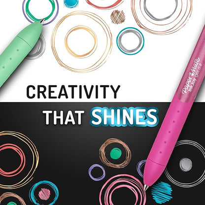 Paper Mate InkJoy Gel Pens, Metallic, Retractable, Medium Point, (0.8mm), Glittery Assorted Colors, 6 Count - Perfect for Writing, Doodling, Bullet Journaling, Glitter, Sparkle, Writing Fun