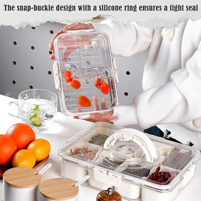 Snack Box Container, Divided Serving Tray with Lid, 4 Compartments