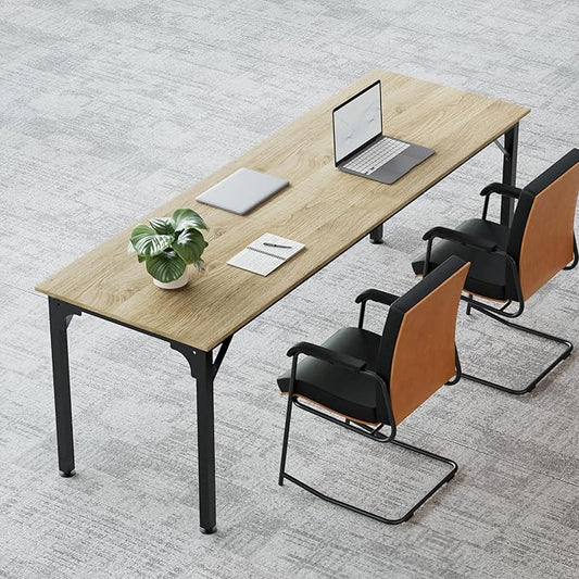 78.7 Inches Extra Long Desk,6.5ft Office Table with Flexible Configuration,Large Computer Table with Adjustable Footpads,Stable Structure,Standing Desk for 2 Person (Light Wood)