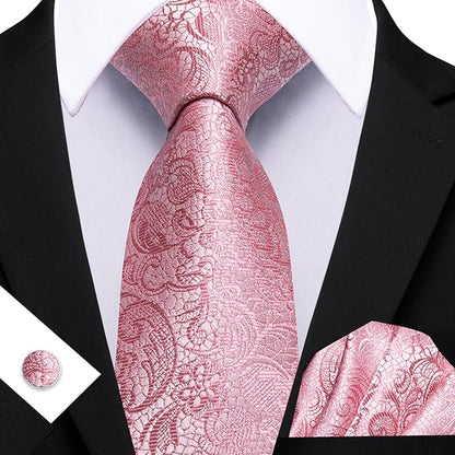 Barry.Wang Tie Sets for Men Silk Solid Necktie Stain Ties Handkerchief Pocket Square Cufflinks Wedding Business Dyed