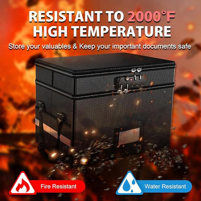 RHM Fireproof Document Box with Lock, 2 Layer Fire Proof File Box for Documents with Handle, Portable Home Office Fire Safe Document Box for Hanging Letter/Legal Folder/Certificate
