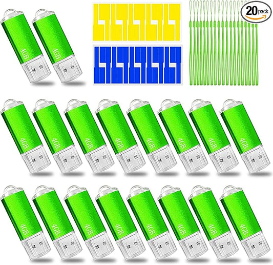 4GB USB Flash Drive 20 Pack Nicepicten Bulk USB Thumb Drives Jump Zip Drive USB 2.0 Memory Stick Flash Drive 4GB with 20PCS Lanyard Label - Green