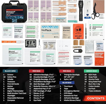 RHINO RESCUE Waterproof Marine First Aid Kit for Boat Durable First Aid Box for Crews with Emergency Medical Supplies for Travel & Fishing (Black)