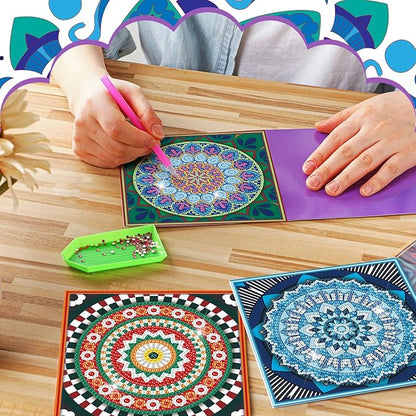 Saillong 12 Pack Mandala Diamond Painting Greeting Card Kits DIY Diamond Art Cards with Envelopes Flower 5D Rhinestones Painting Kits for Adults DIY Crafts Family Friend Birthday Gifts
