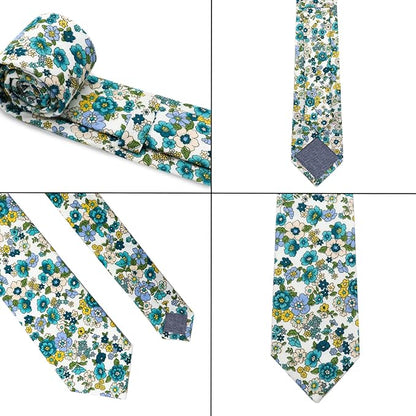 Cotton Floral Ties for Men 2.76" Men's Skinny Tie Linen Flower Printed Neck Tie for Wedding Dating Party