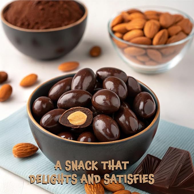 Dark Chocolate Almonds - 2 Pound Bulk Pack - Whole Dry Roasted Dark Chocolate Covered Almonds - Candy for Office, Buffets, Snacking & Gifting - Classic Coated Nuts
