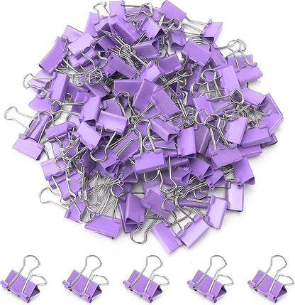100 Pack Mini Purple Binder Clips 5/8 Inch (15 mm), Colored Little Paper Clamps, Small Tiny Micro Size Paper Clips for Office Home School Business 0.6"