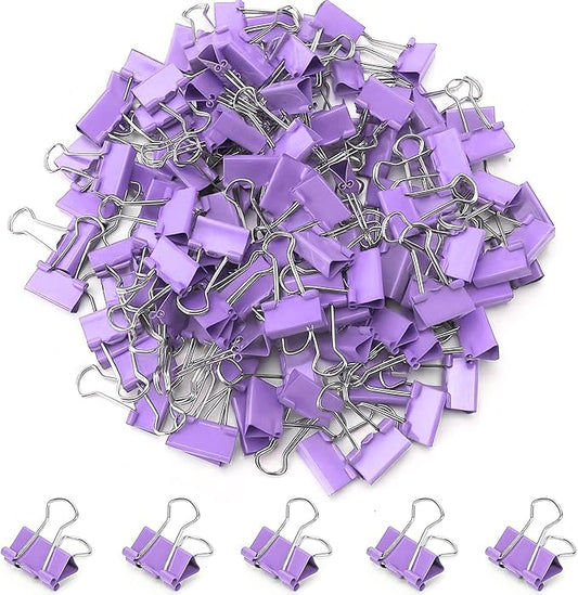 100 Pack Mini Purple Binder Clips 5/8 Inch (15 mm), Colored Little Paper Clamps, Small Tiny Micro Size Paper Clips for Office Home School Business 0.6"