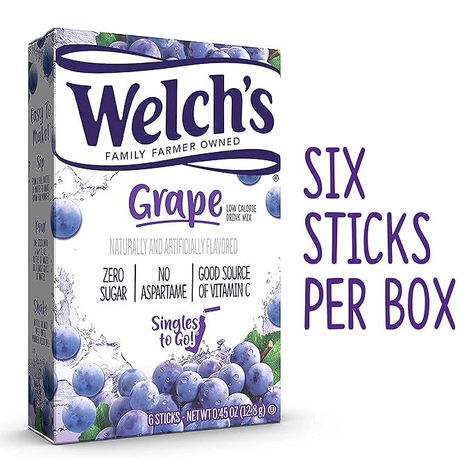 Welch's Singles To Go Water Drink Mix - Powder Sticks, 12 Boxes with 6 Packets Each - 72 Total Servings, Grape, 0.45 Ounce (Pack of 12)