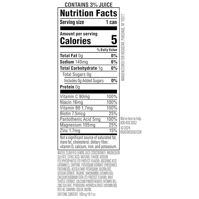 Rockstar Recovery Non-Carbonated Energy Drink, Raspberry Lemonade, 16 fl oz Cans, (12 Pack), Hydration // Mind-Body Energy, 160mg Caffeine, B Vitamins, Electrolytes