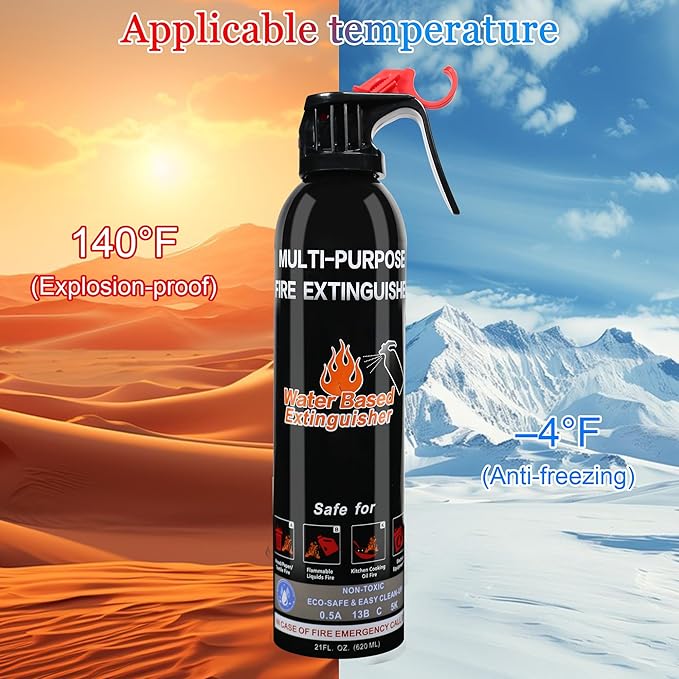 Fire Extinguishers for Home, 1 Pack Vehicle Fire Extinguisher with Mount, Portable Fire Extinguisher Effective on A, B, C, K Fires, Water-Based Extinguisher for Car Boat Office Truck Kitchen Garage RV