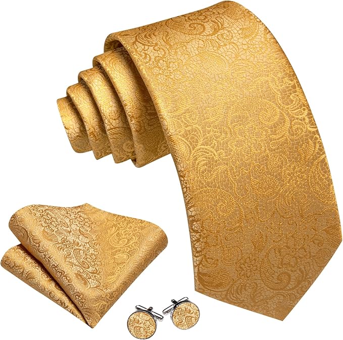 Barry.Wang Tie Sets for Men Silk Solid Necktie Stain Ties Handkerchief Pocket Square Cufflinks Wedding Business Dyed