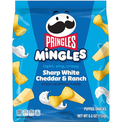 Pringles Mingles Puffed Snacks, Sharp White Cheddar and Ranch, Cheese Puffs, Salty Snacks (6 Bags)