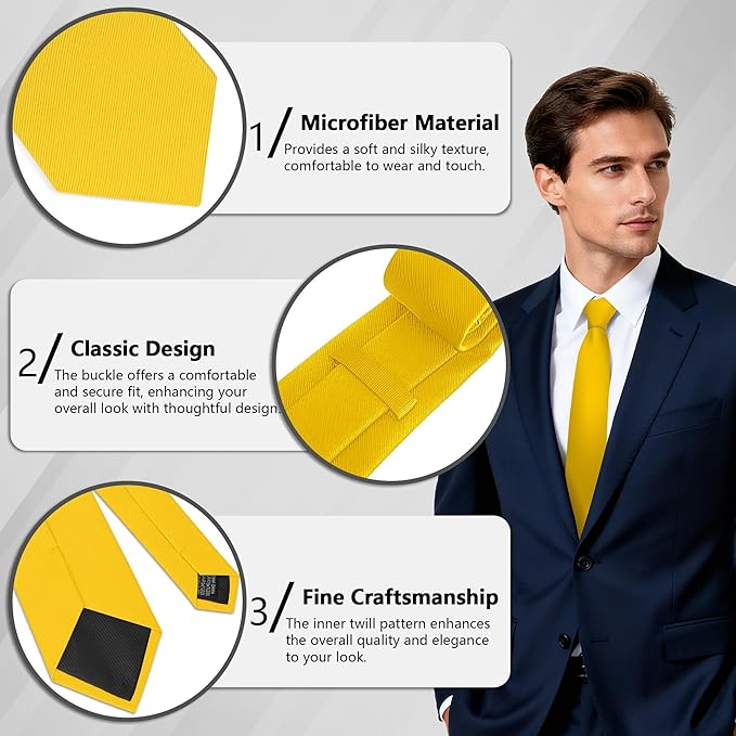 Fineknot Black Ties for Men, Formal Neckties for Men, Solid Color Mens Ties for Business, Wedding, Party, Mens Neck Tie